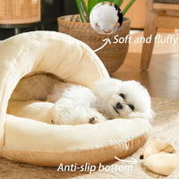 HKM-762195 Ultra Soft Plush Cat Cave Bed with Anti-Slip Bottom - Self-Warming Indoor Pet House Perfect for Cats and Small Dogs