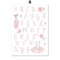 HKM-762451 Ballet Alphanumeric Children's Room Canvas Art - 13x18cm, 15x20cm, 21x30cm Options