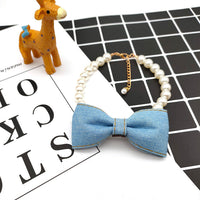 HKM-762515 Cute Denim Pet Neck Chain with Bow Pendant for Cats and Dogs