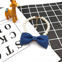 HKM-762515 Cute Denim Pet Neck Chain with Bow Pendant for Cats and Dogs