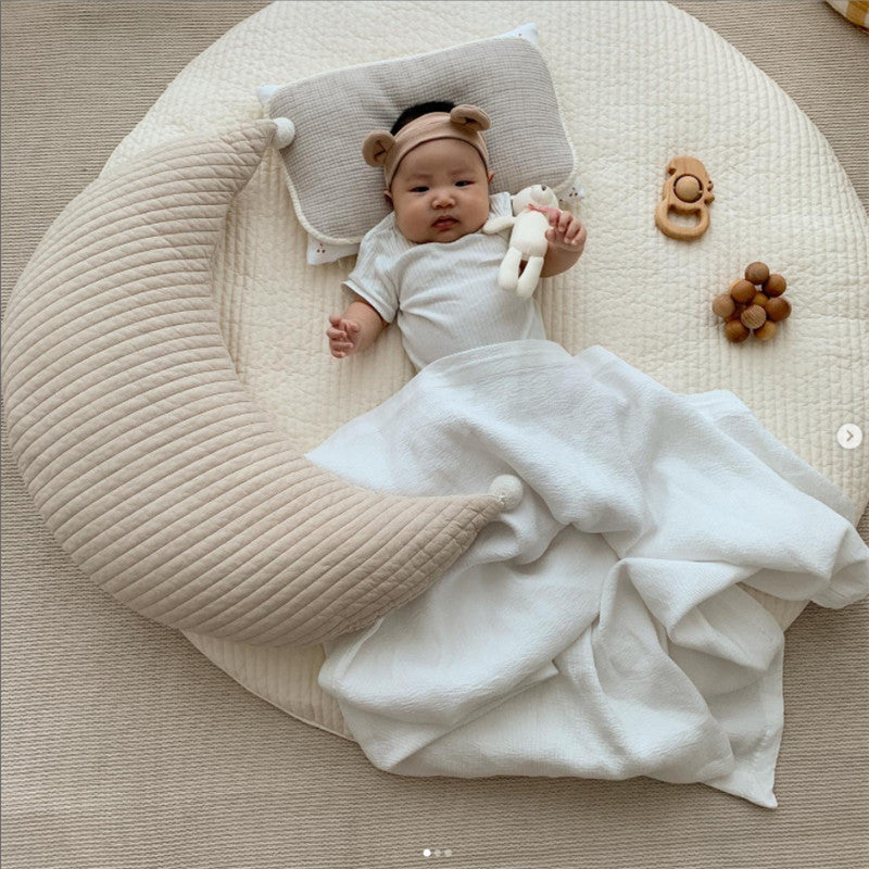 HKM-762643 Cotton Fur Ball Moon Pillow Cushion for Babies, Removable & Washable, 60x25x10CM
