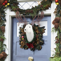 HKM-762643 Lighted Christmas Reindeer Head Wreath with LED Warm White Lights for Indoor and Outdoor Display