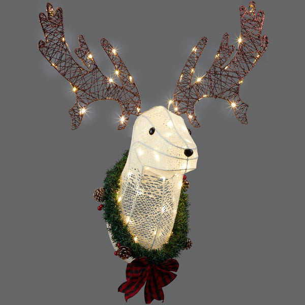 HKM-762643 Lighted Christmas Reindeer Head Wreath with LED Warm White Lights for Indoor and Outdoor Display