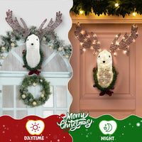 HKM-762643 Lighted Christmas Reindeer Head Wreath with LED Warm White Lights for Indoor and Outdoor Display