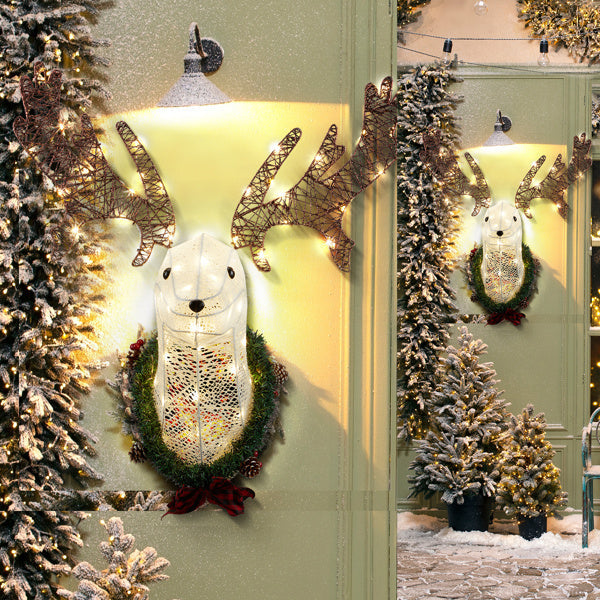 HKM-762643 Lighted Christmas Reindeer Head Wreath with LED Warm White Lights for Indoor and Outdoor Display