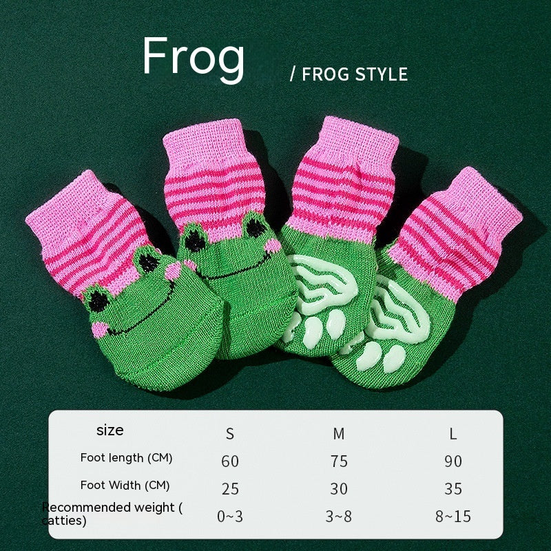 HKM-762835 Cartoon Pet Socks for Dogs and Cats - Non-Slip Sole, 4 Pack, Various Designs
