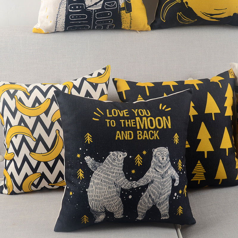 HKM-762899 Cotton and Hemp Blend Decorative Pillow with Printed Design - 45x45cm