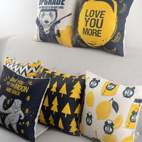 HKM-762899 Cotton and Hemp Blend Decorative Pillow with Printed Design - 45x45cm