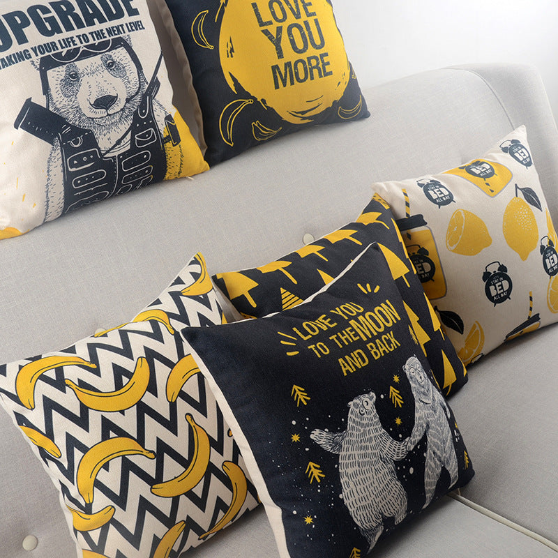 HKM-762899 Cotton and Hemp Blend Decorative Pillow with Printed Design - 45x45cm