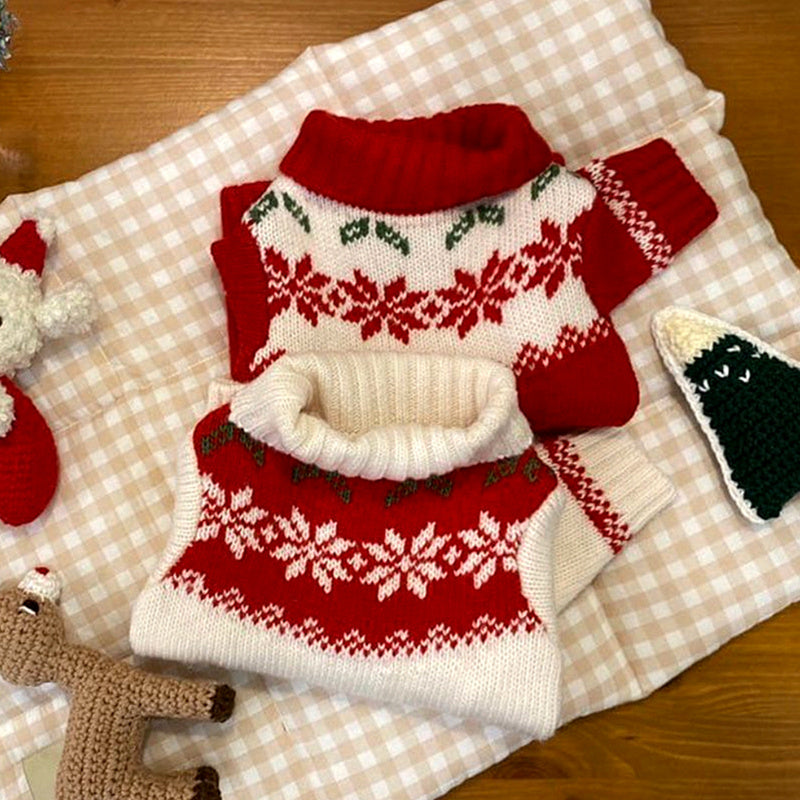 HKM-763091 Cozy Red and White Knitted Dog Sweater for Schnauzers, Available in Multiple Sizes