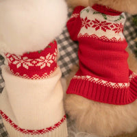 HKM-763091 Cozy Red and White Knitted Dog Sweater for Schnauzers, Available in Multiple Sizes