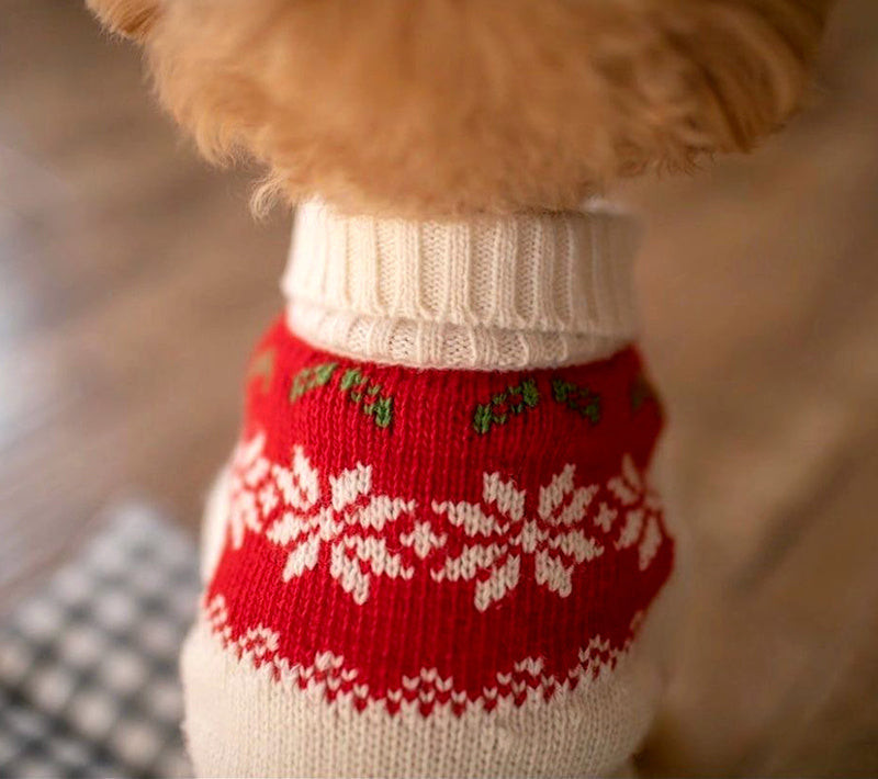 HKM-763091 Cozy Red and White Knitted Dog Sweater for Schnauzers, Available in Multiple Sizes