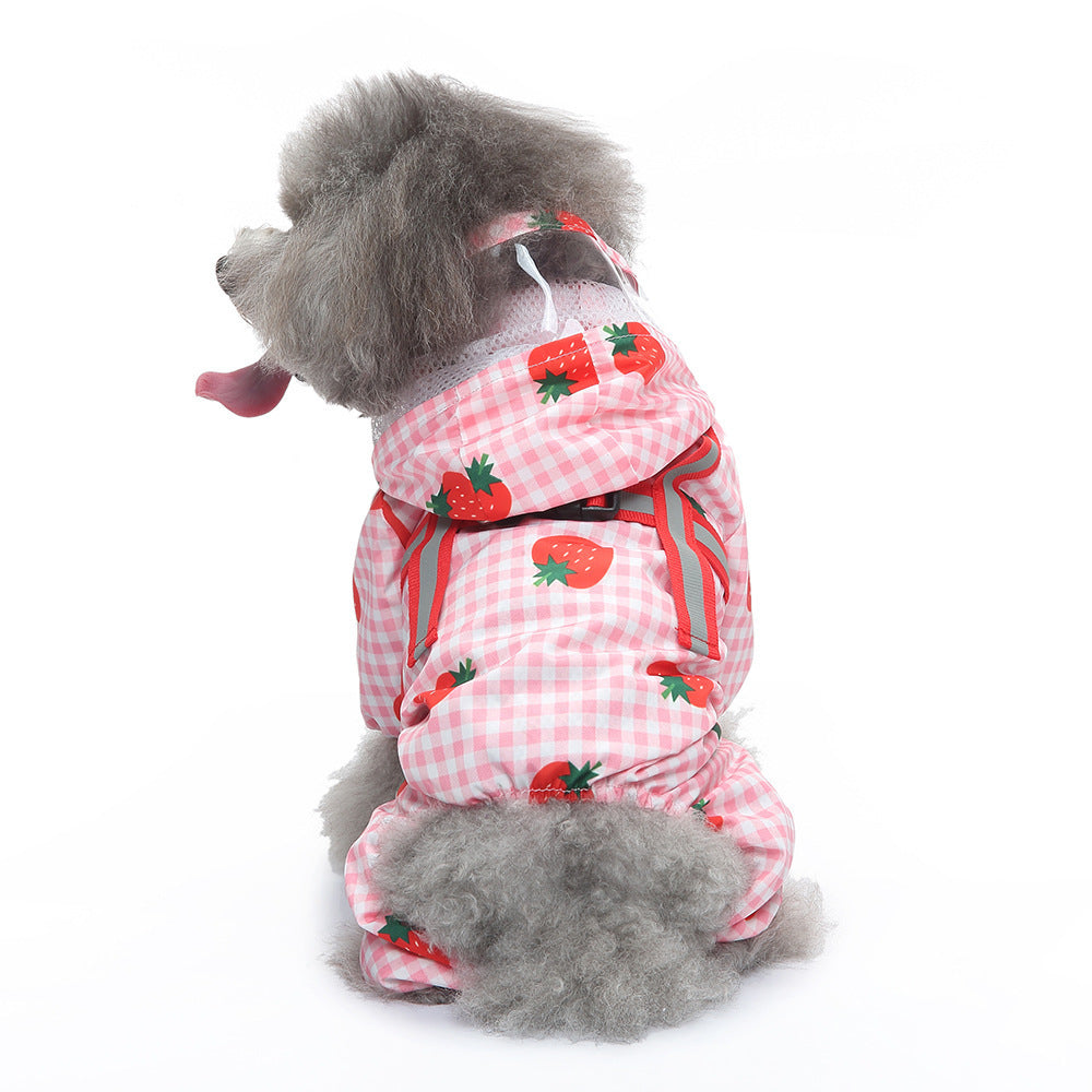 HKM-763155 Reflective Four-Legged Dog Raincoat for All Seasons - Available in Multiple Fun Patterns and Sizes