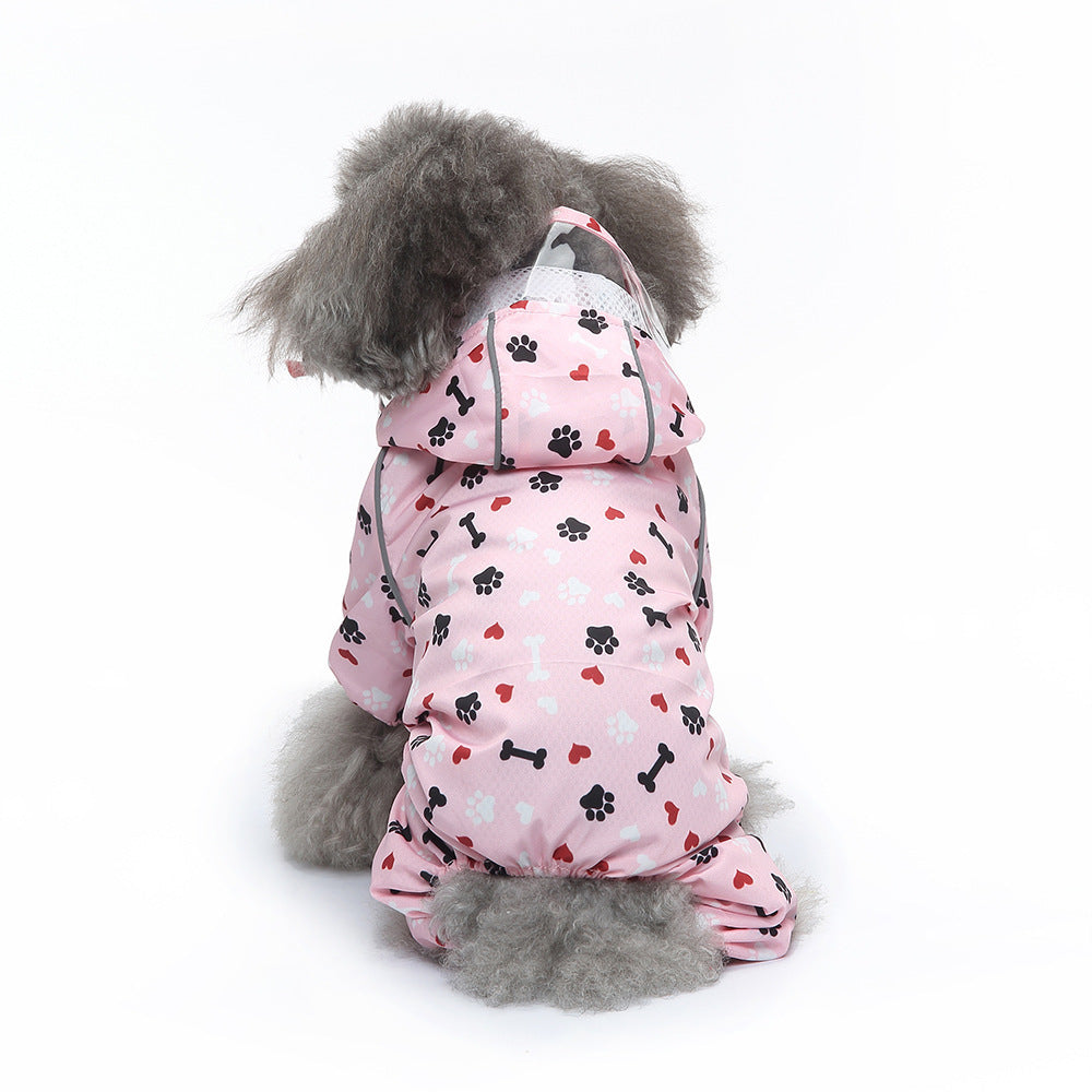 HKM-763155 Reflective Four-Legged Dog Raincoat for All Seasons - Available in Multiple Fun Patterns and Sizes