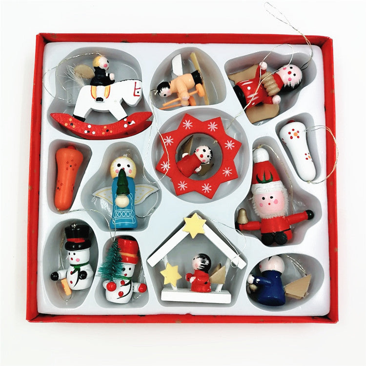 HKM-763283 Wooden Christmas Tree Ornaments - Set of Small Decorative Pieces for Holiday Cheer