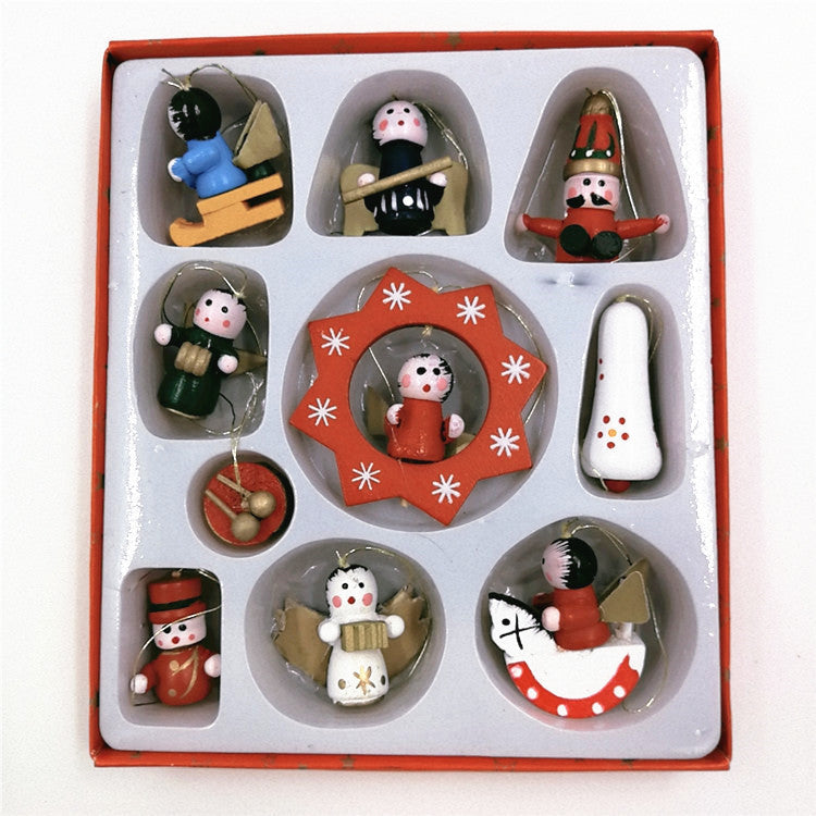 HKM-763283 Wooden Christmas Tree Ornaments - Set of Small Decorative Pieces for Holiday Cheer
