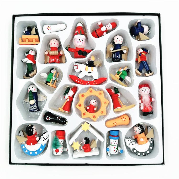 HKM-763283 Wooden Christmas Tree Ornaments - Set of Small Decorative Pieces for Holiday Cheer
