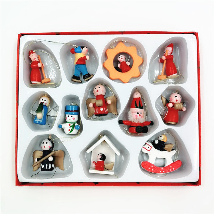 HKM-763283 Wooden Christmas Tree Ornaments - Set of Small Decorative Pieces for Holiday Cheer