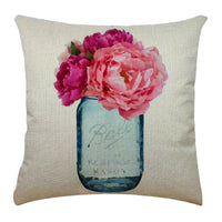 HKM-763347 Bicycle Illustration Linen Pillow Cover with Floral Design - Modern Cushion 40x40cm & 45x45cm