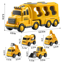 HKM-763475 5-in-1 Friction Die Cast Construction Truck Carrier Model for Kids Ages 2-13