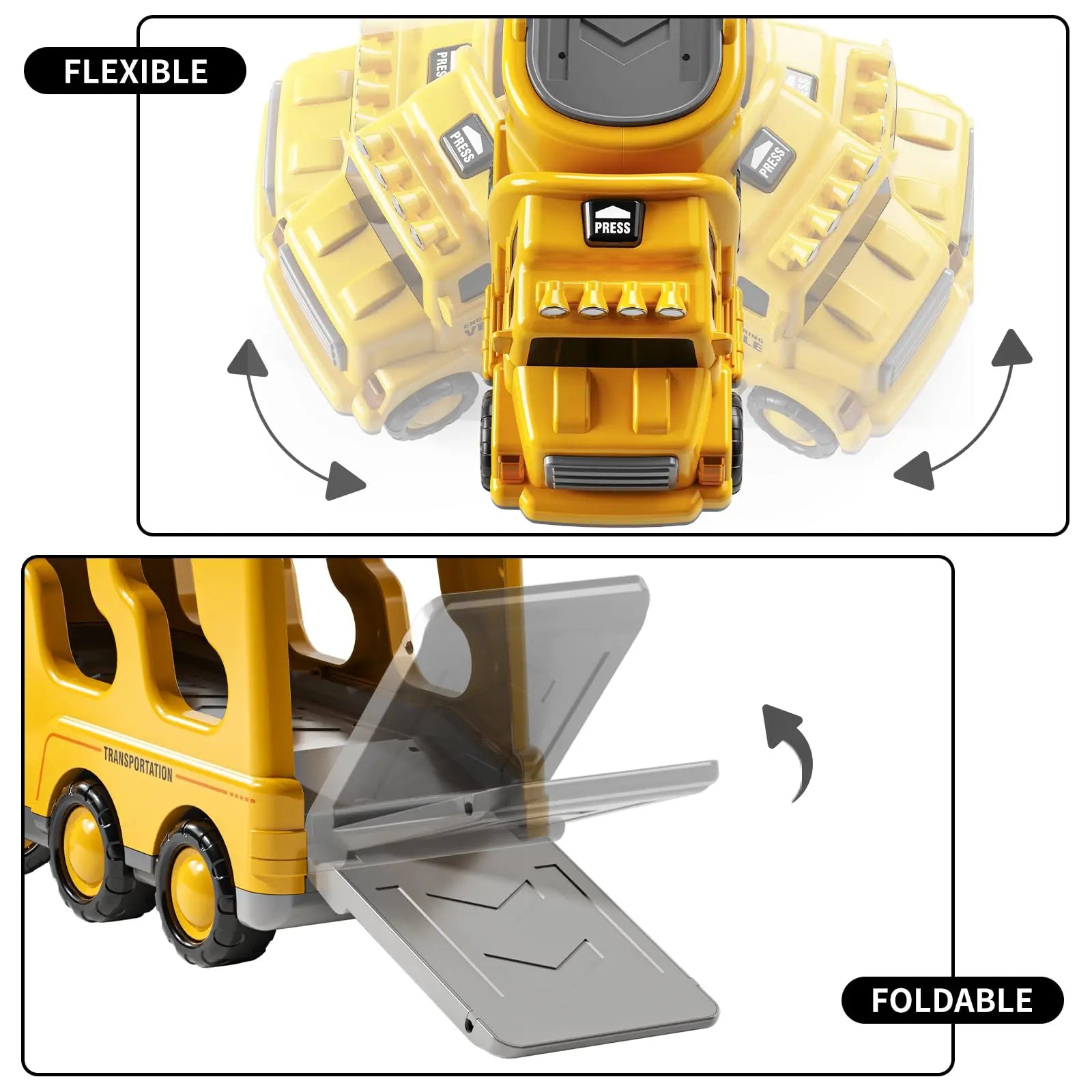 HKM-763475 5-in-1 Friction Die Cast Construction Truck Carrier Model for Kids Ages 2-13
