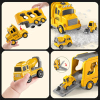 HKM-763475 5-in-1 Friction Die Cast Construction Truck Carrier Model for Kids Ages 2-13