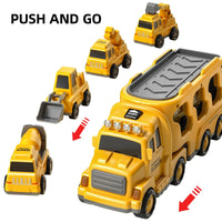 HKM-763475 5-in-1 Friction Die Cast Construction Truck Carrier Model for Kids Ages 2-13