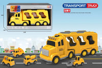 HKM-763475 5-in-1 Friction Die Cast Construction Truck Carrier Model for Kids Ages 2-13