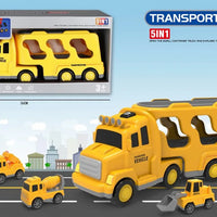HKM-763475 5-in-1 Friction Die Cast Construction Truck Carrier Model for Kids Ages 2-13