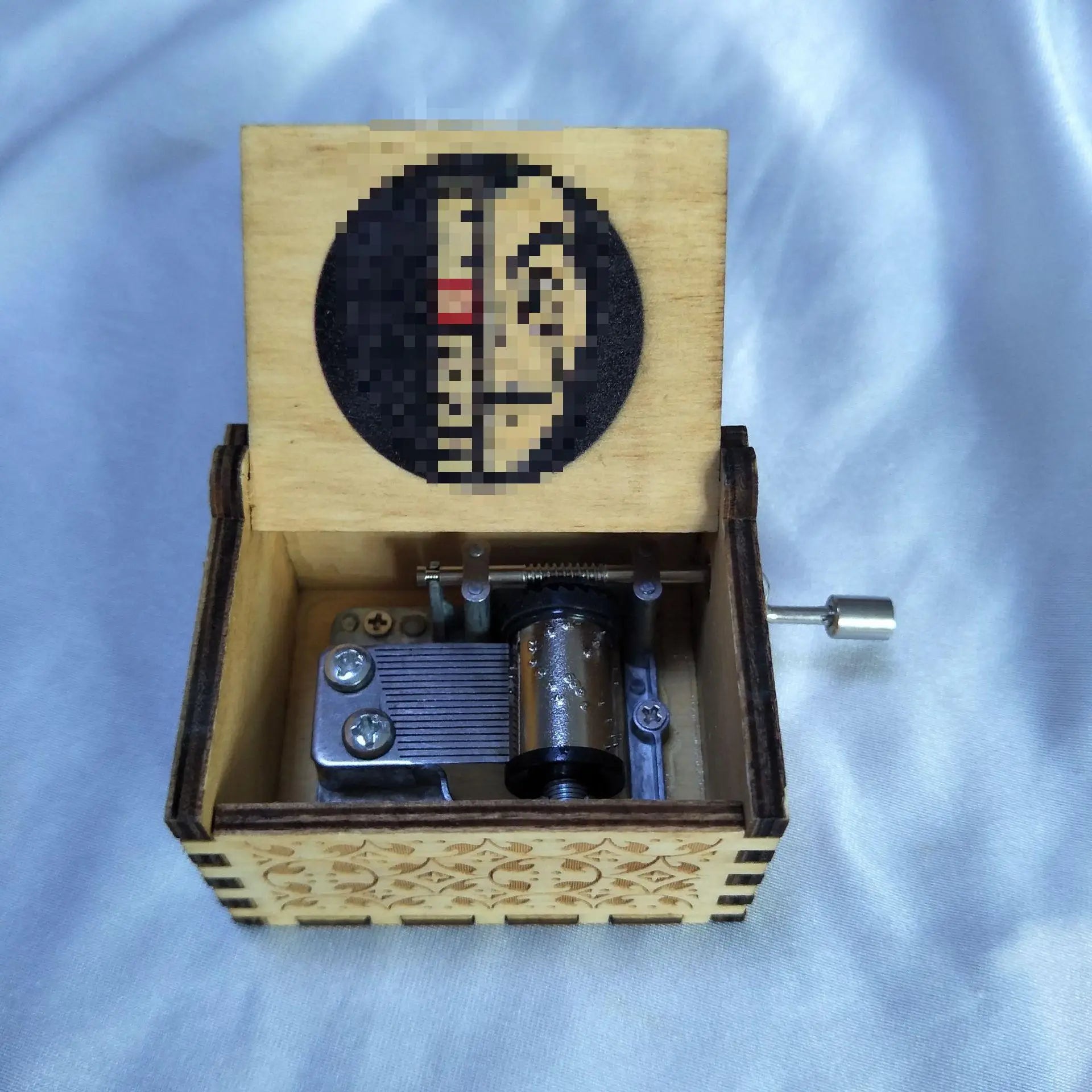 HKM-763667 Antique Carved Wooden Music Box for Kids - Hand Crank Bella Ciao Tune