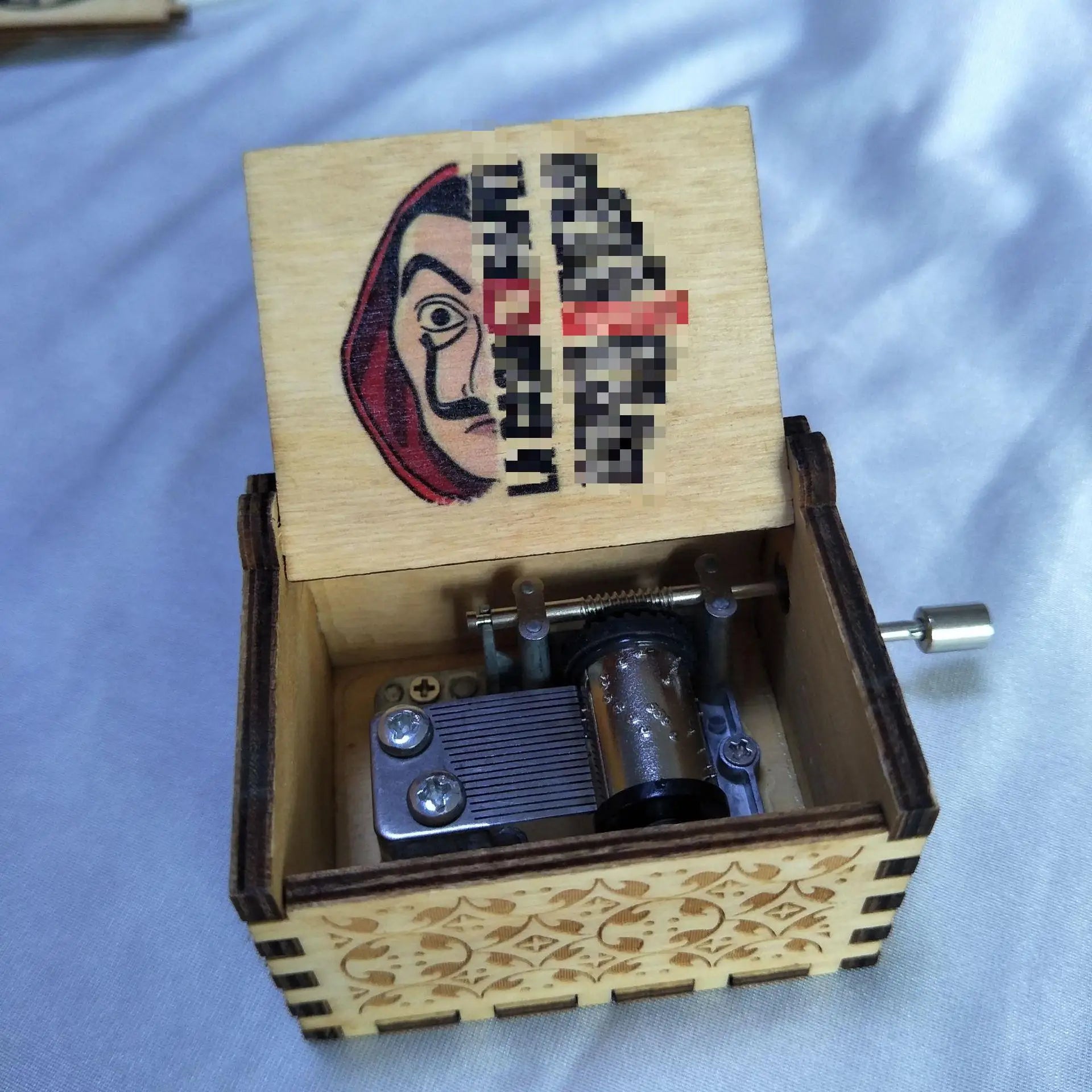 HKM-763667 Antique Carved Wooden Music Box for Kids - Hand Crank Bella Ciao Tune