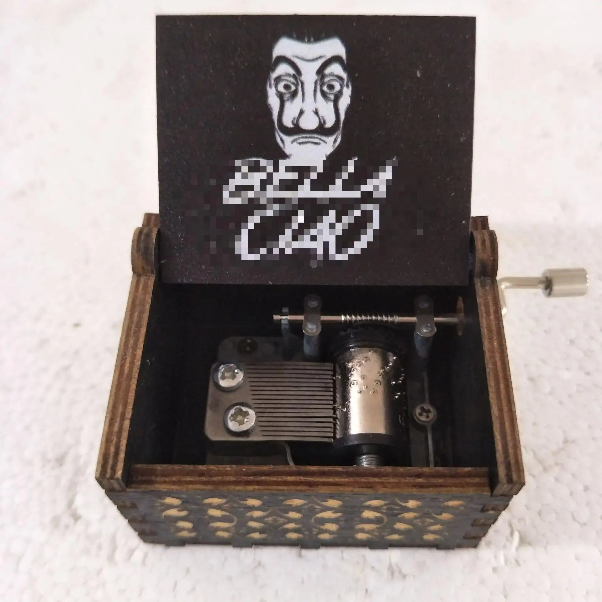 HKM-763667 Antique Carved Wooden Music Box for Kids - Hand Crank Bella Ciao Tune