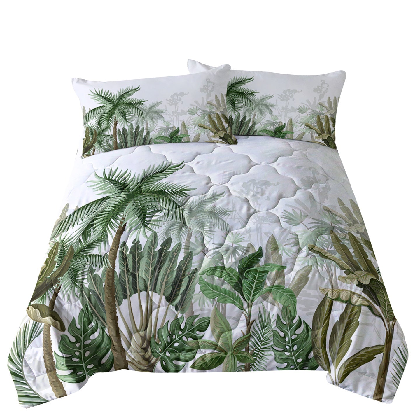 HKM-763667 Coconut and Banana Leaf Pattern Microfiber Duvet Cover Set for Double Bed, Includes Comforter and Pillowcases