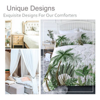 HKM-763667 Coconut and Banana Leaf Pattern Microfiber Duvet Cover Set for Double Bed, Includes Comforter and Pillowcases