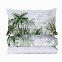 HKM-763667 Coconut and Banana Leaf Pattern Microfiber Duvet Cover Set for Double Bed, Includes Comforter and Pillowcases