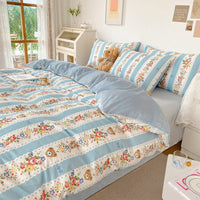 HKM-763667 Coral Velvet Bedding Set with Plant Floral Pattern - 4-Piece Cotton Flannel Sheets for Various Bed Sizes