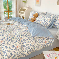 HKM-763667 Coral Velvet Bedding Set with Plant Floral Pattern - 4-Piece Cotton Flannel Sheets for Various Bed Sizes