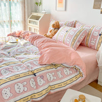 HKM-763667 Coral Velvet Bedding Set with Plant Floral Pattern - 4-Piece Cotton Flannel Sheets for Various Bed Sizes