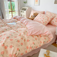 HKM-763667 Coral Velvet Bedding Set with Plant Floral Pattern - 4-Piece Cotton Flannel Sheets for Various Bed Sizes