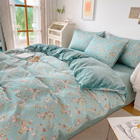 HKM-763667 Coral Velvet Bedding Set with Plant Floral Pattern - 4-Piece Cotton Flannel Sheets for Various Bed Sizes