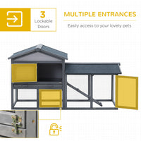 HKM-763667 Outdoor Wooden Rabbit Hutch with Run Area and Removable Tray, Gray