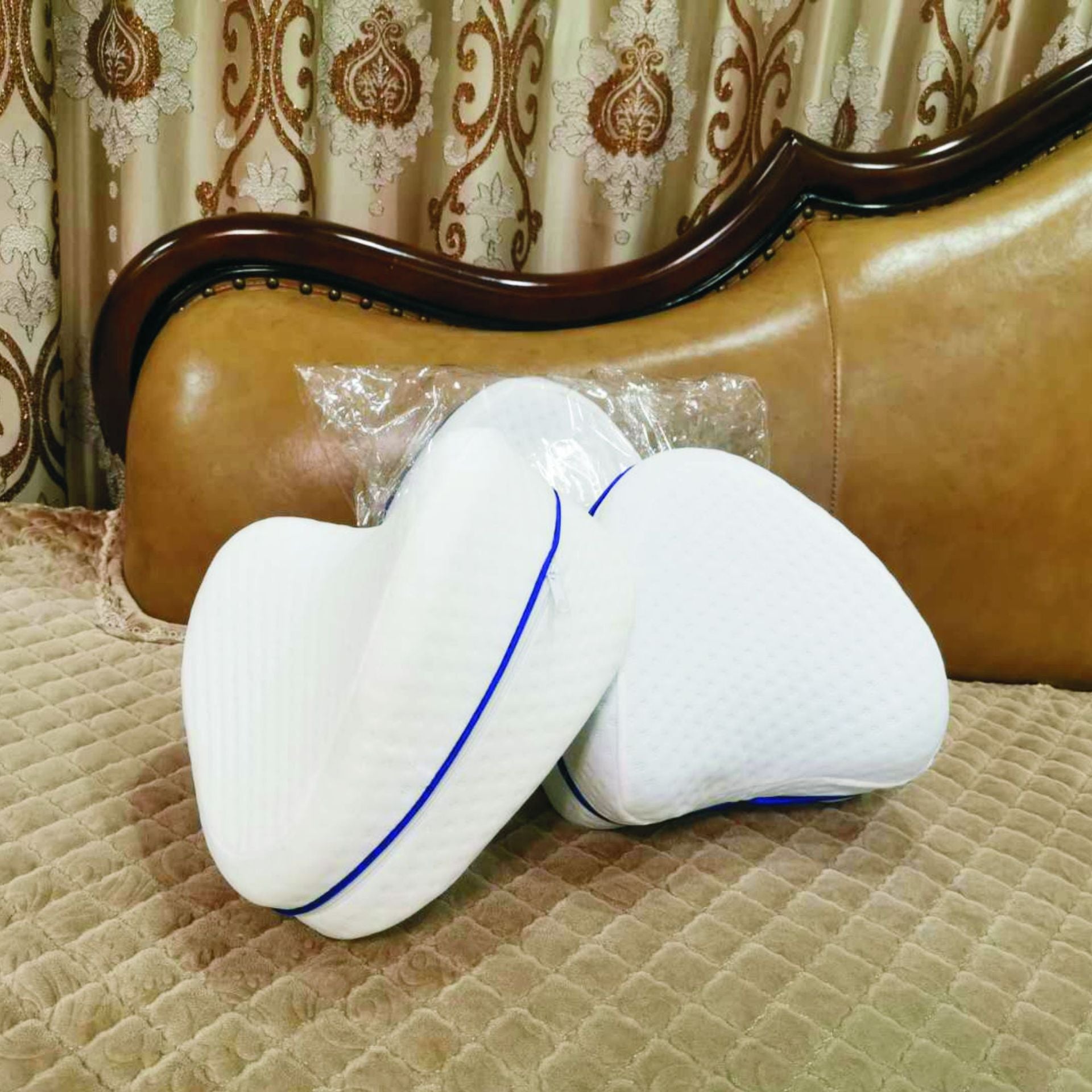 HKM-763795 Memory Foam Heart-Shaped Leg Pillow for Comfort and Support, 25x25x15cm, Blue