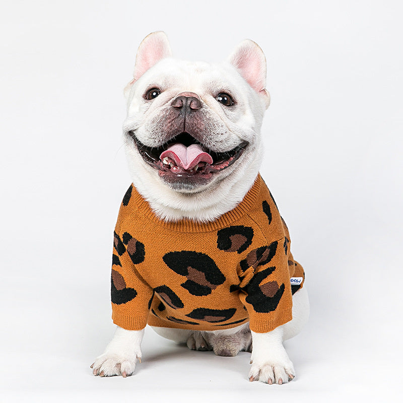 HKM-763923 Leopard Print Casual Sweater for Dogs and Cats - Wool Fabric, Multiple Sizes Available