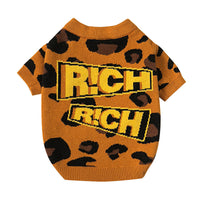 HKM-763923 Leopard Print Casual Sweater for Dogs and Cats - Wool Fabric, Multiple Sizes Available