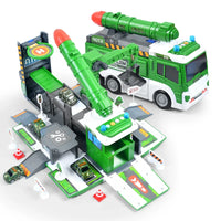 HKM-763923 Transforming Fire Truck Storage Parking Lot Toy Set with Diecast Vehicle for Kids Ages 3+
