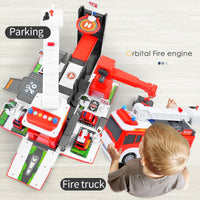 HKM-763923 Transforming Fire Truck Storage Parking Lot Toy Set with Diecast Vehicle for Kids Ages 3+