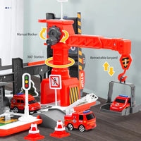 HKM-763923 Transforming Fire Truck Storage Parking Lot Toy Set with Diecast Vehicle for Kids Ages 3+