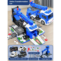 HKM-763923 Transforming Fire Truck Storage Parking Lot Toy Set with Diecast Vehicle for Kids Ages 3+