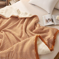 HKM-763987 Thick Wool Blanket with Geometric Patterns in Two-Color Jacquard Designs