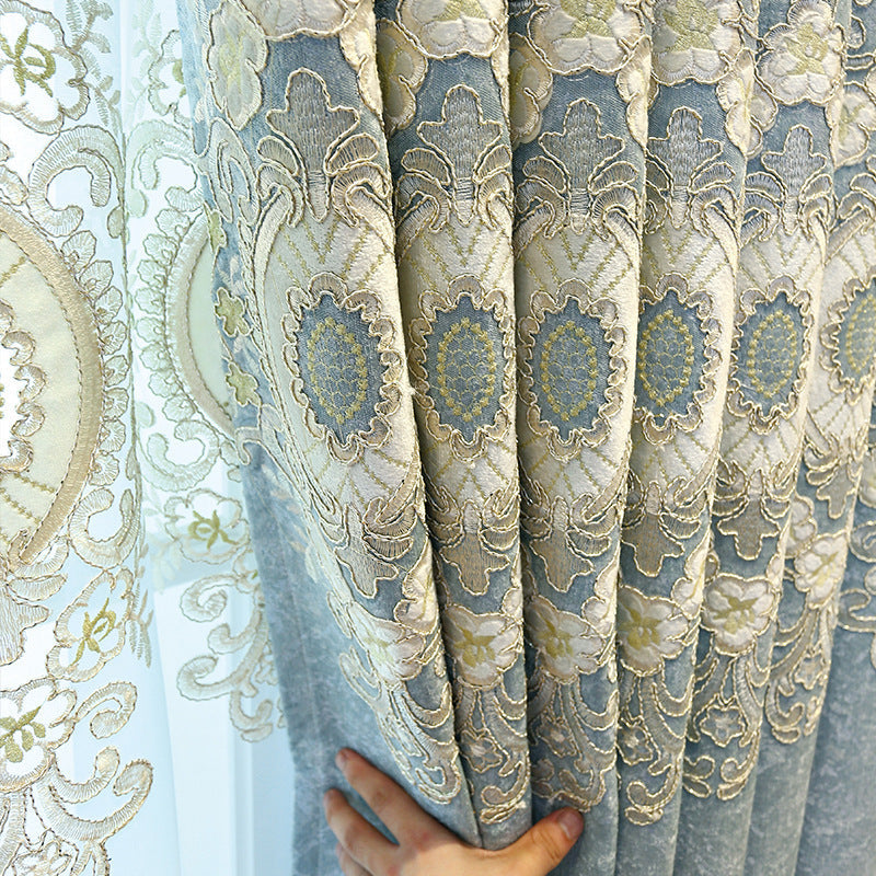 HKM-764371 Elegant European Classical Embroidered Curtains for Living Room and Bedroom – High Shading 70%-90%